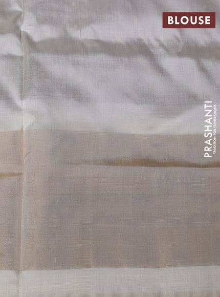 Pochampally silk saree dual shade of purple and cream with allover ikat weaves and long zari woven ikat border