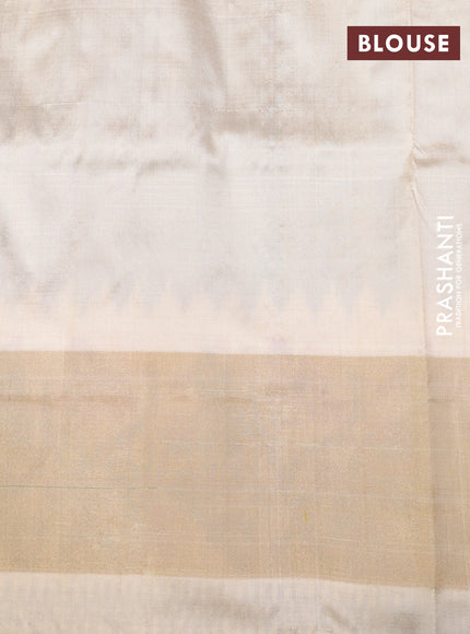 Pochampally silk saree grey and cream with allover ikat woven buttas and temple design ikat zari woven border