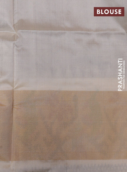 Pochampally silk saree purple and cream with allover ikat woven buttas and temple design ikat zari woven border