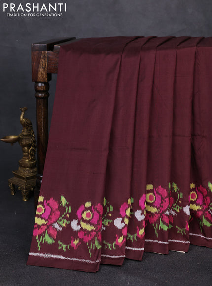 Pochampally silk saree coffee brown and cream with plain body and ikat woven border