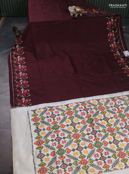 Pochampally silk saree coffee brown and cream with plain body and ikat woven border
