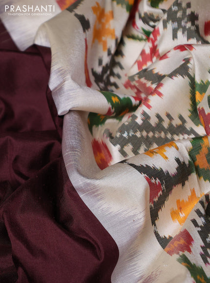 Pochampally silk saree coffee brown and cream with plain body and ikat woven border