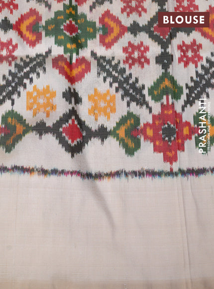 Pochampally silk saree coffee brown and cream with plain body and ikat woven border