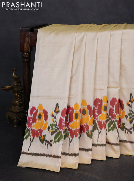 Pochampally silk saree cream with plain body and ikat woven border