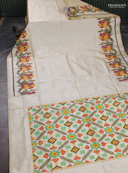 Pochampally silk saree cream with plain body and ikat woven border