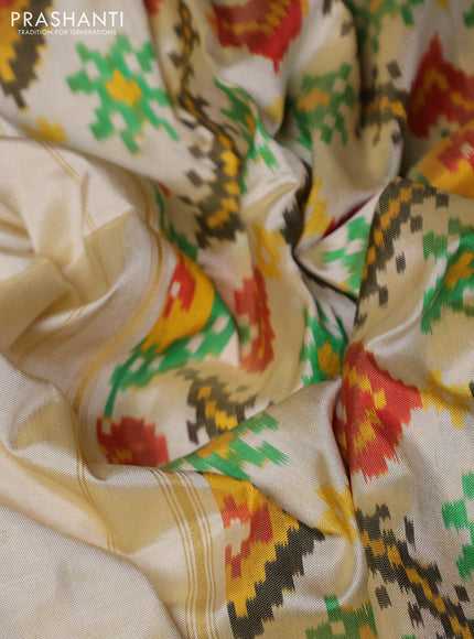 Pochampally silk saree cream with plain body and ikat woven border