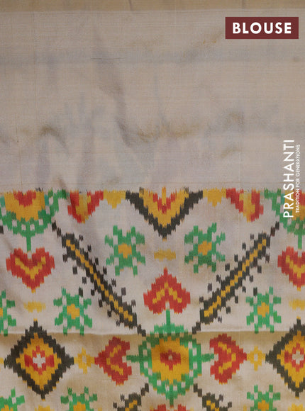 Pochampally silk saree cream with plain body and ikat woven border