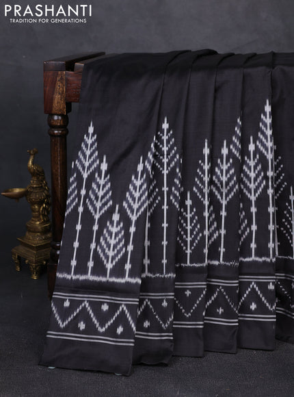 Pochampally silk saree black with plain body and long ikat woven border
