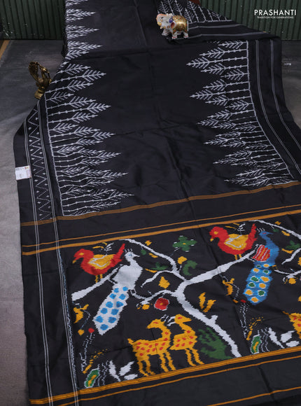 Pochampally silk saree black with plain body and long ikat woven border