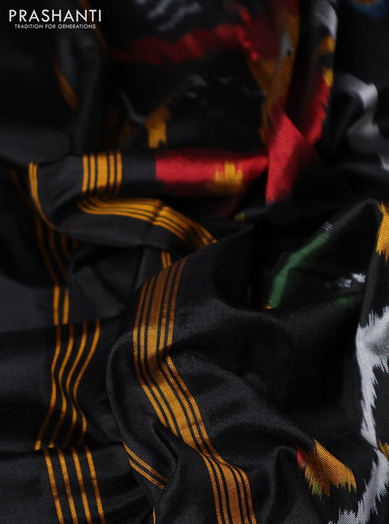 Pochampally silk saree black with plain body and long ikat woven border