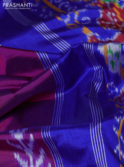 Pochampally silk saree pink and royal blue with plain body and long ikat woven border