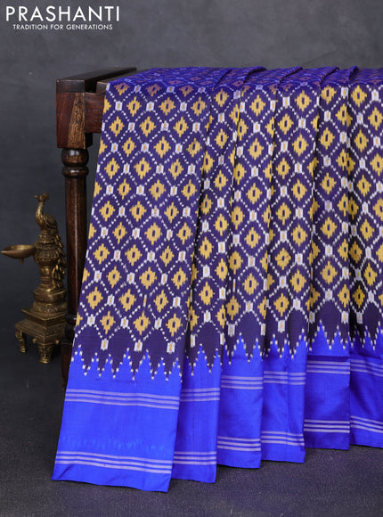Pochampally silk saree dark blue and blue with allover ikat weaves and rettapet border