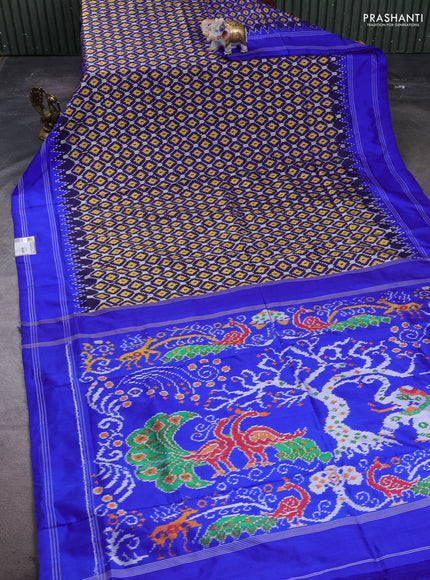 Pochampally silk saree dark blue and blue with allover ikat weaves and rettapet border