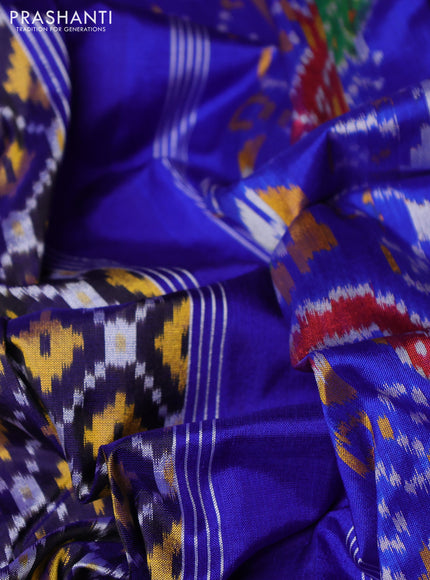 Pochampally silk saree dark blue and blue with allover ikat weaves and rettapet border