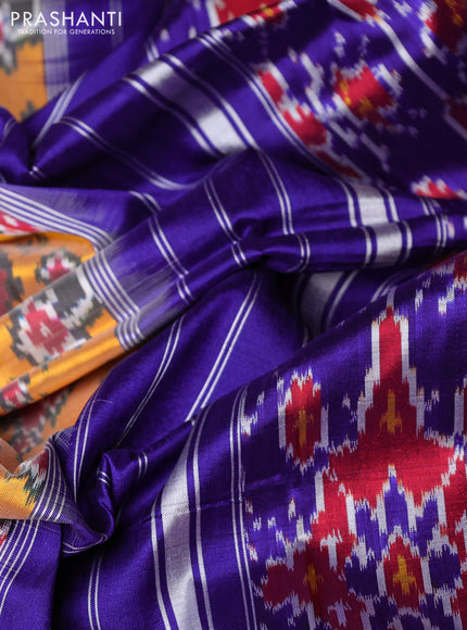 Pochampally silk saree mango yellow and blue with allover ikat weaves and rettapet border