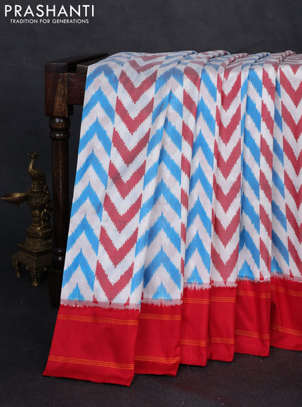 Pochampally silk saree off white and red with allover ikat weaves and rettapet border