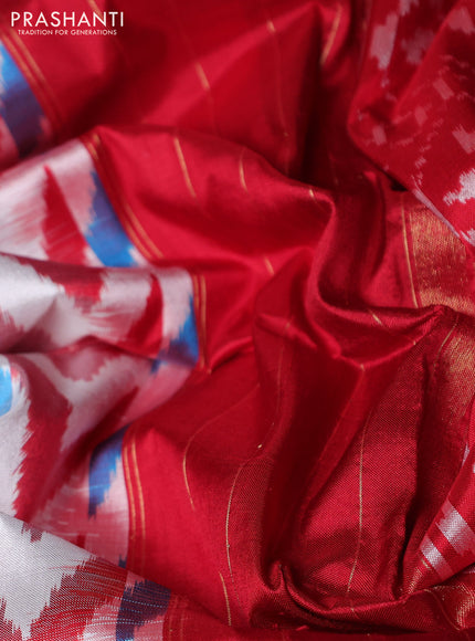 Pochampally silk saree off white and red with allover ikat weaves and rettapet border
