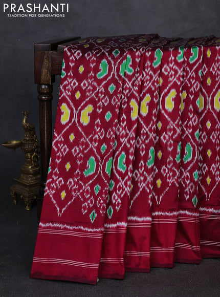 Pochampally silk saree maroon with allover ikat weaves and rettapet border