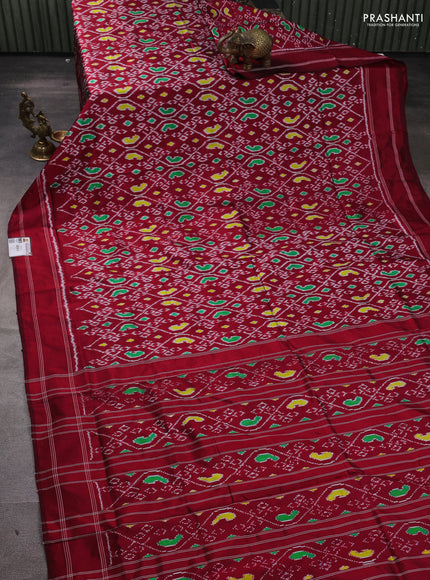 Pochampally silk saree maroon with allover ikat weaves and rettapet border