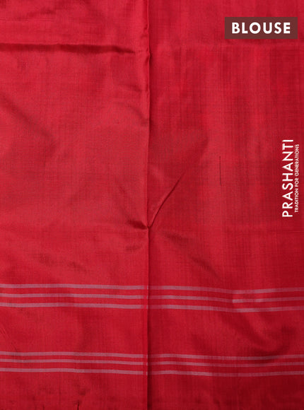 Pochampally silk saree dual shade of mehendi green and red with allover ikat weaves and rettapet border