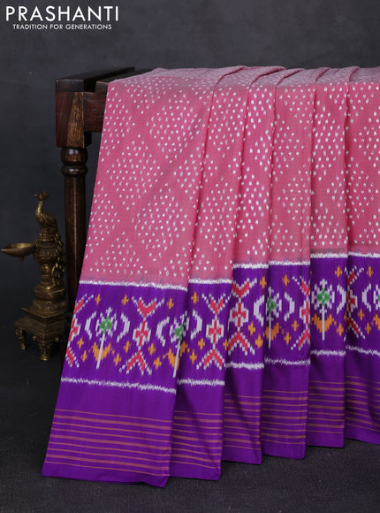 Pochampally silk saree magenta pink and violet with allover ikat woven buttas and simple border