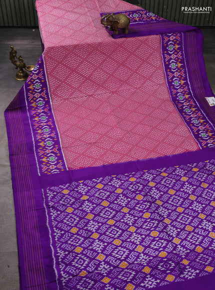 Pochampally silk saree magenta pink and violet with allover ikat woven buttas and simple border