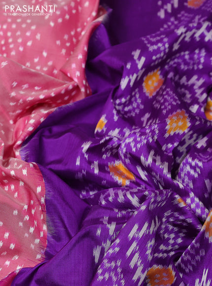 Pochampally silk saree magenta pink and violet with allover ikat woven buttas and simple border