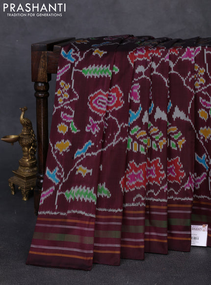 Pochampally silk saree deep wine shade with allover ikat weaves and simple border
