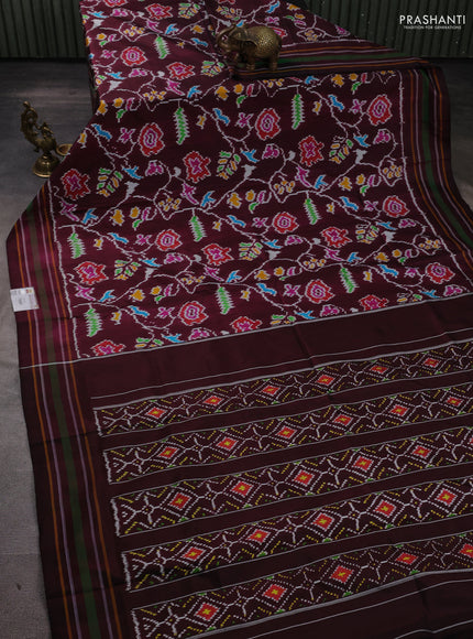 Pochampally silk saree deep wine shade with allover ikat weaves and simple border