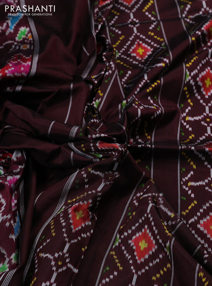 Pochampally silk saree deep wine shade with allover ikat weaves and simple border