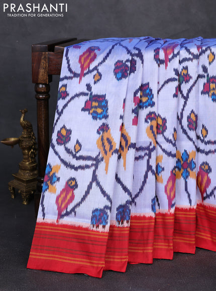 Pochampally silk saree light blue and maroon with allover ikat weaves and simple border