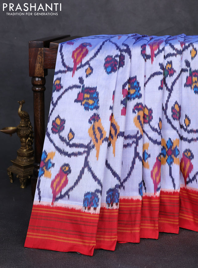Pochampally silk saree light blue and maroon with allover ikat weaves and simple border
