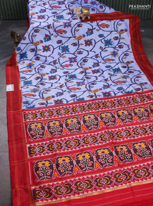 Pochampally silk saree light blue and maroon with allover ikat weaves and simple border