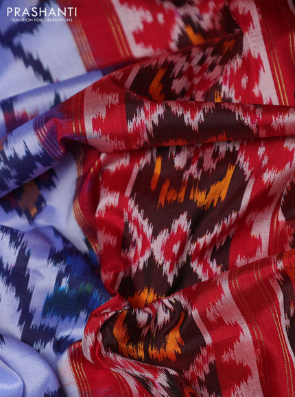 Pochampally silk saree light blue and maroon with allover ikat weaves and simple border