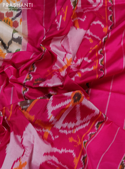 Pochampally silk saree cream and magenta pink with allover ikat weaves and simple border