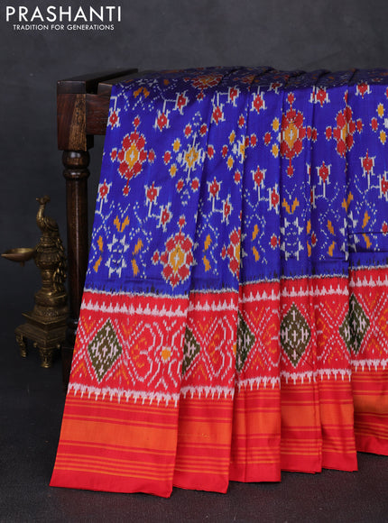 Pochampally silk saree blue and red with allover ikat weaves and simple border