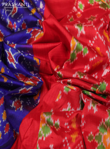 Pochampally silk saree blue and red with allover ikat weaves and simple border