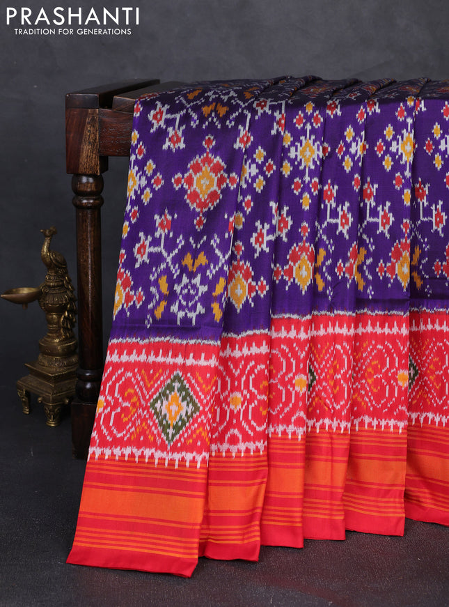 Pochampally silk saree violet and red with allover ikat weaves and simple border