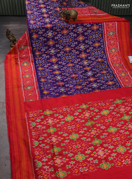 Pochampally silk saree violet and red with allover ikat weaves and simple border