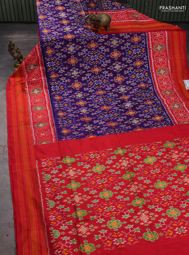 Pochampally silk saree violet and red with allover ikat weaves and simple border
