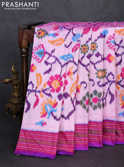 Pochampally silk saree light pink and magenta pink with allover ikat weaves and simple border