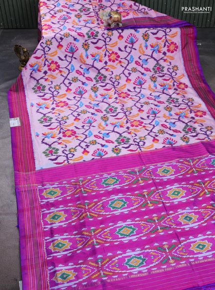 Pochampally silk saree light pink and magenta pink with allover ikat weaves and simple border