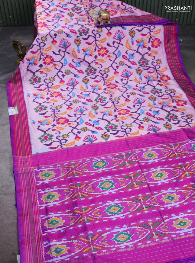Pochampally silk saree light pink and magenta pink with allover ikat weaves and simple border