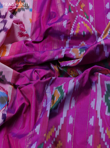 Pochampally silk saree light pink and magenta pink with allover ikat weaves and simple border