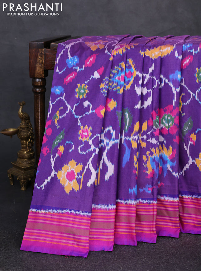 Pochampally silk saree violet and pink with allover ikat weaves and simple border