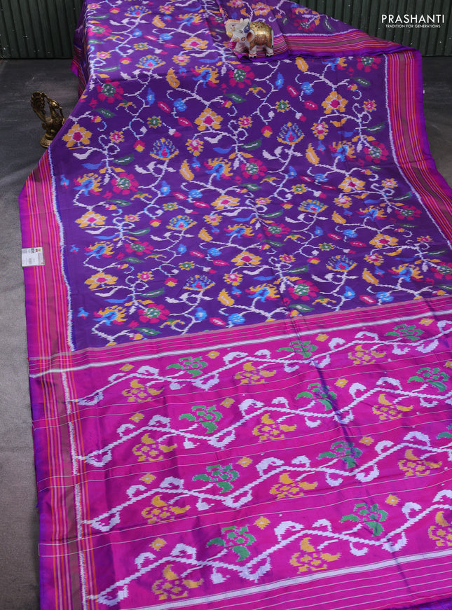 Pochampally silk saree violet and pink with allover ikat weaves and simple border