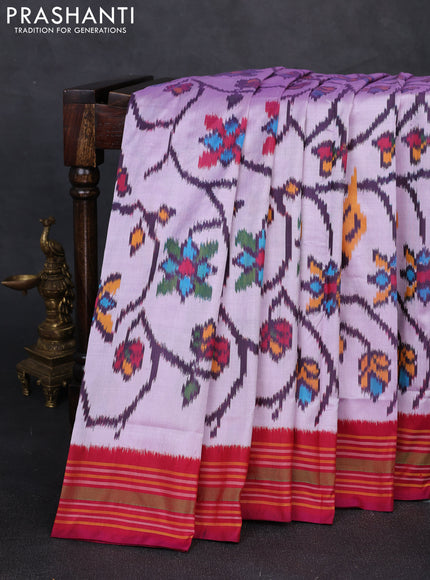 Pochampally silk saree lavender and maroon with allover ikat weaves and simple border