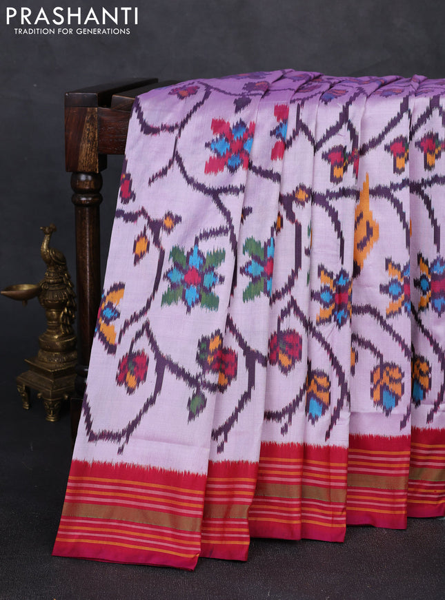 Pochampally silk saree lavender and maroon with allover ikat weaves and simple border