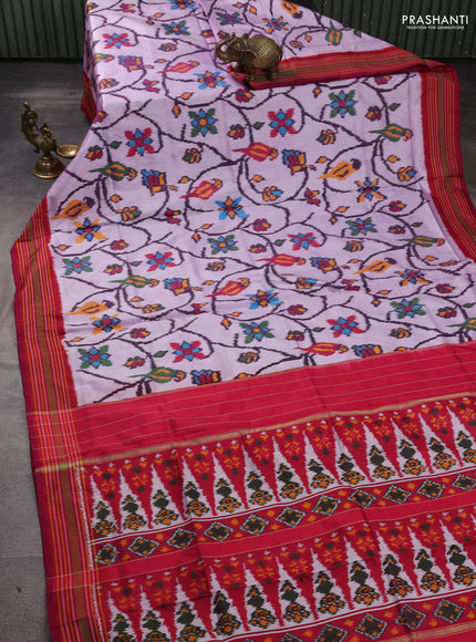 Pochampally silk saree lavender and maroon with allover ikat weaves and simple border