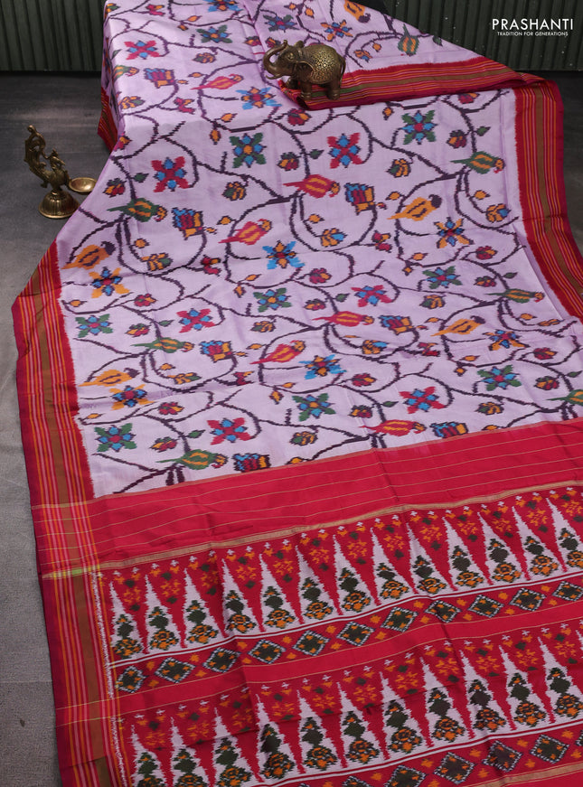 Pochampally silk saree lavender and maroon with allover ikat weaves and simple border